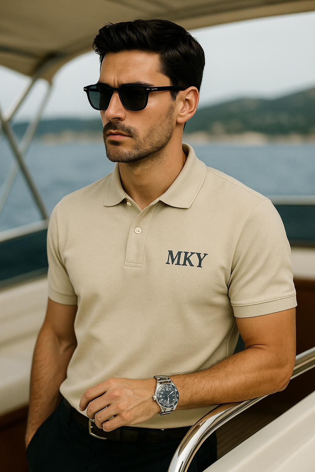 Polo hommes MKAYLS en coton doux avec coupe moderne et logo discret, vue de face