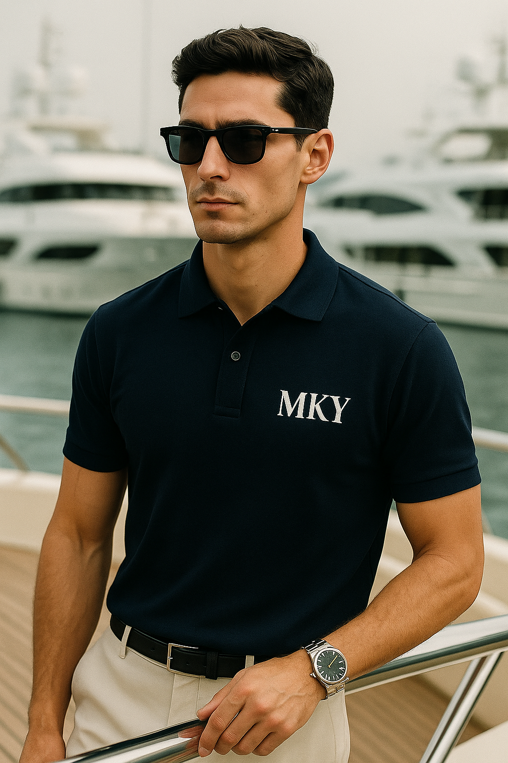 Détail du tissu en coton de qualité du polo hommes MKAYLS, texture douce et résistante