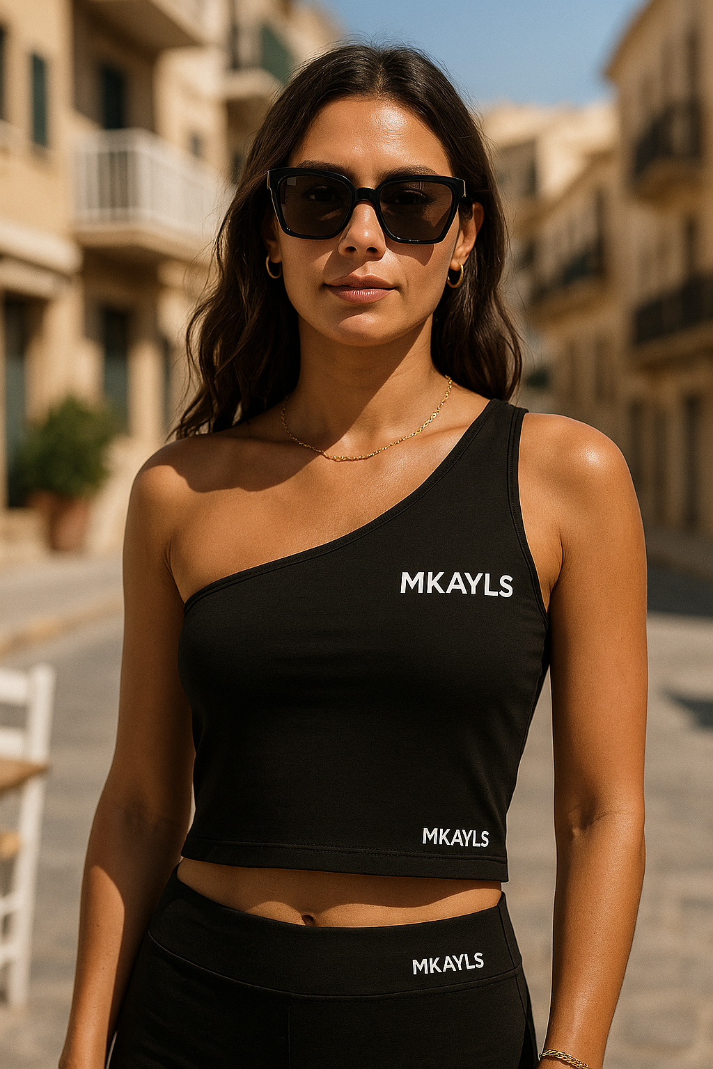Détail de la bande adhésive en silicone pour maintien optimal du haut asymétrique MKAYLS