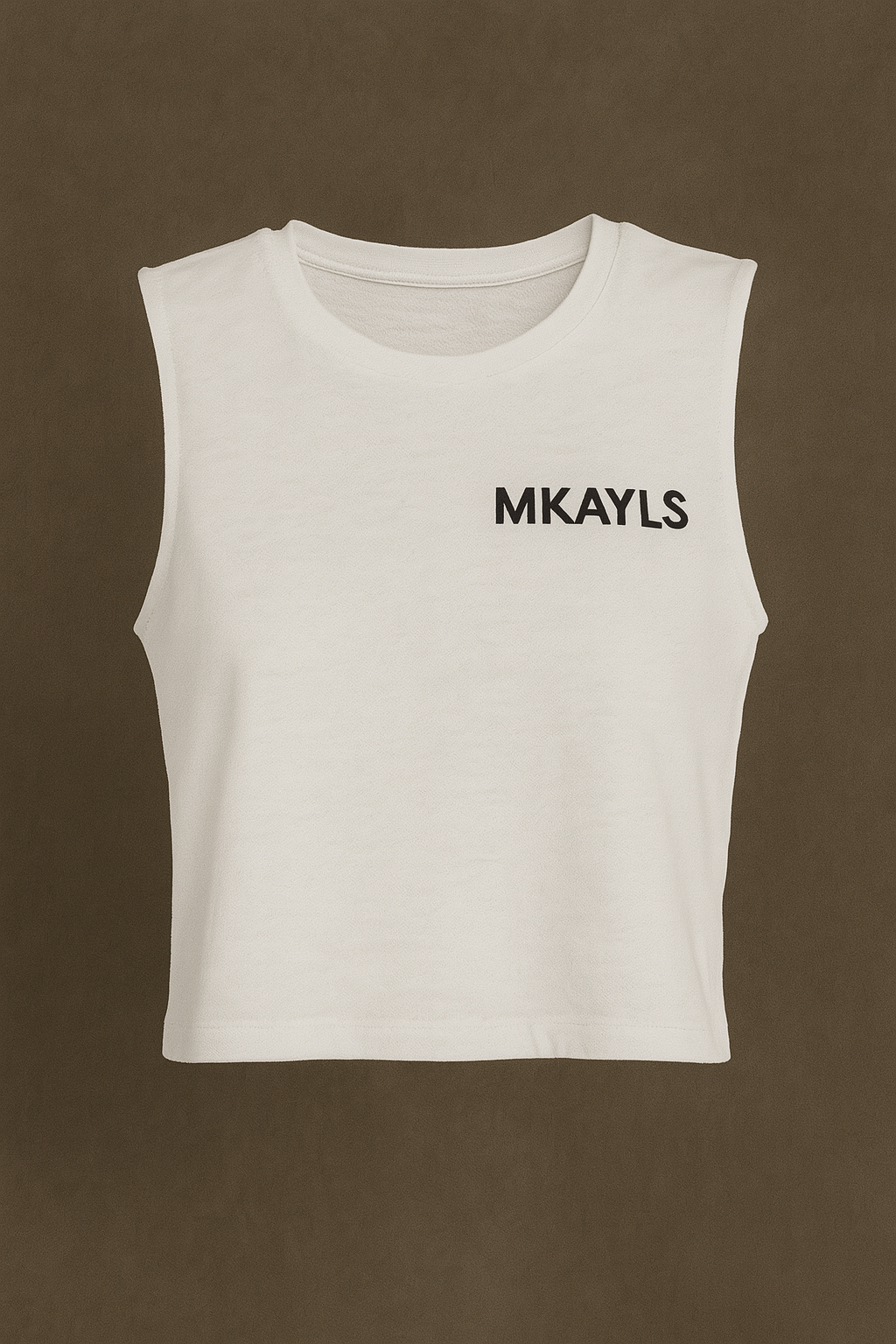 T-shirt crop sans manche femme en coton biologique, vue de face avec détails de la texture douce
